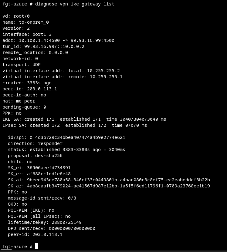 Azure FortiGate IKE gateway list output
