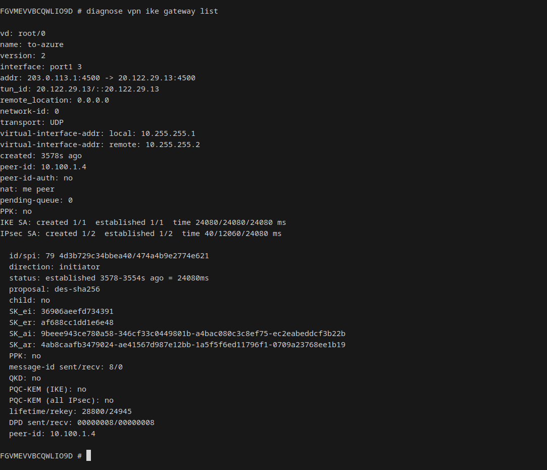 On-prem FortiGate IKE gateway list output
