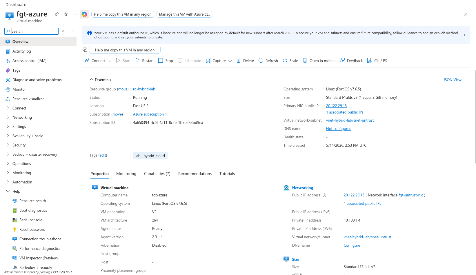 FortiGate VM overview in the Azure portal