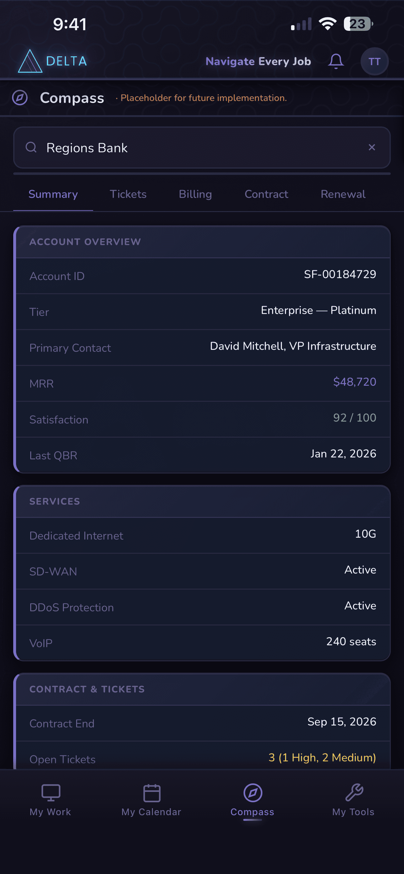 Delta app — compass navigation