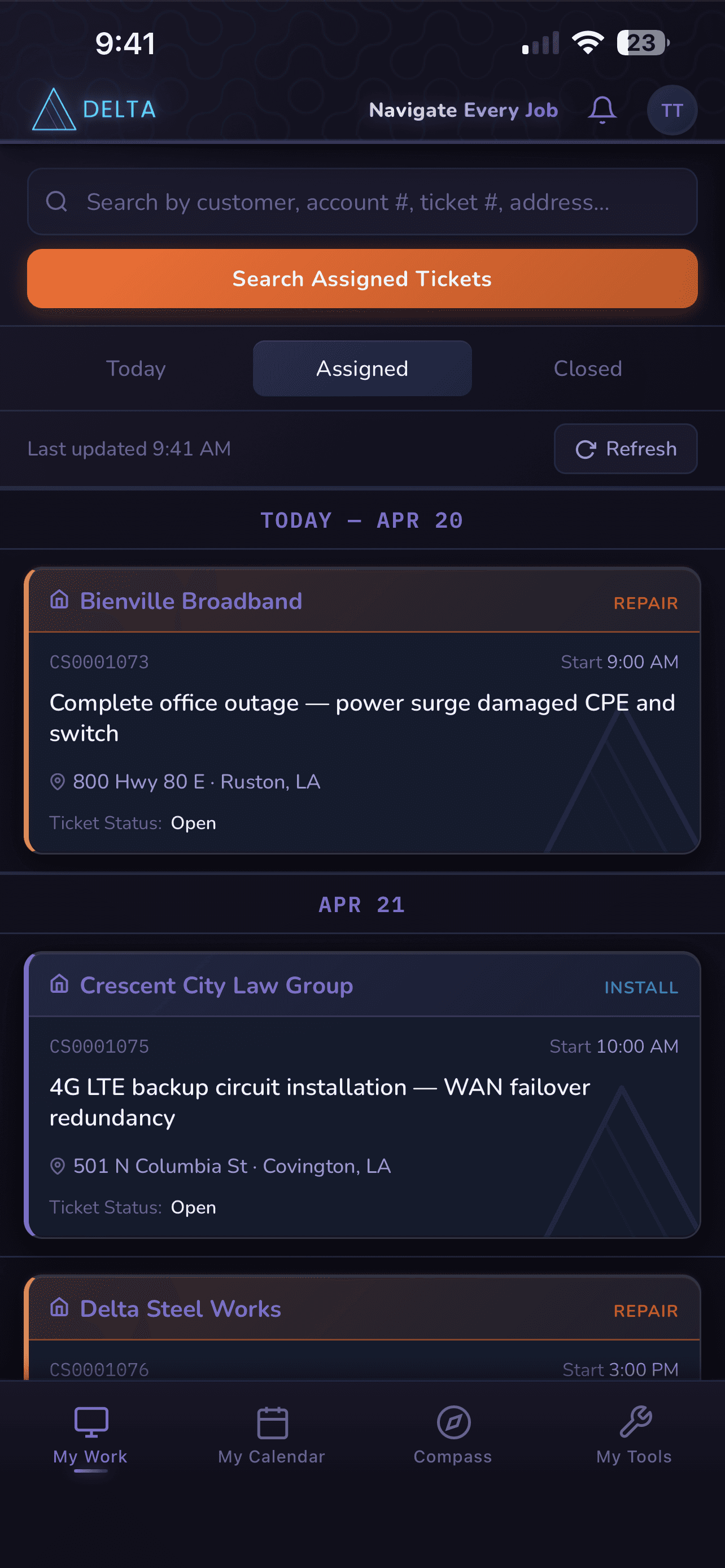 Delta app — my assignments
